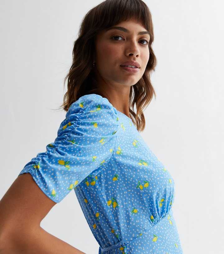 blue dress with lemons print Lemon Frill Hem Mini Color:Bitter Chocolate Unlined. Cherish Collection Custom Birthday Dresses
