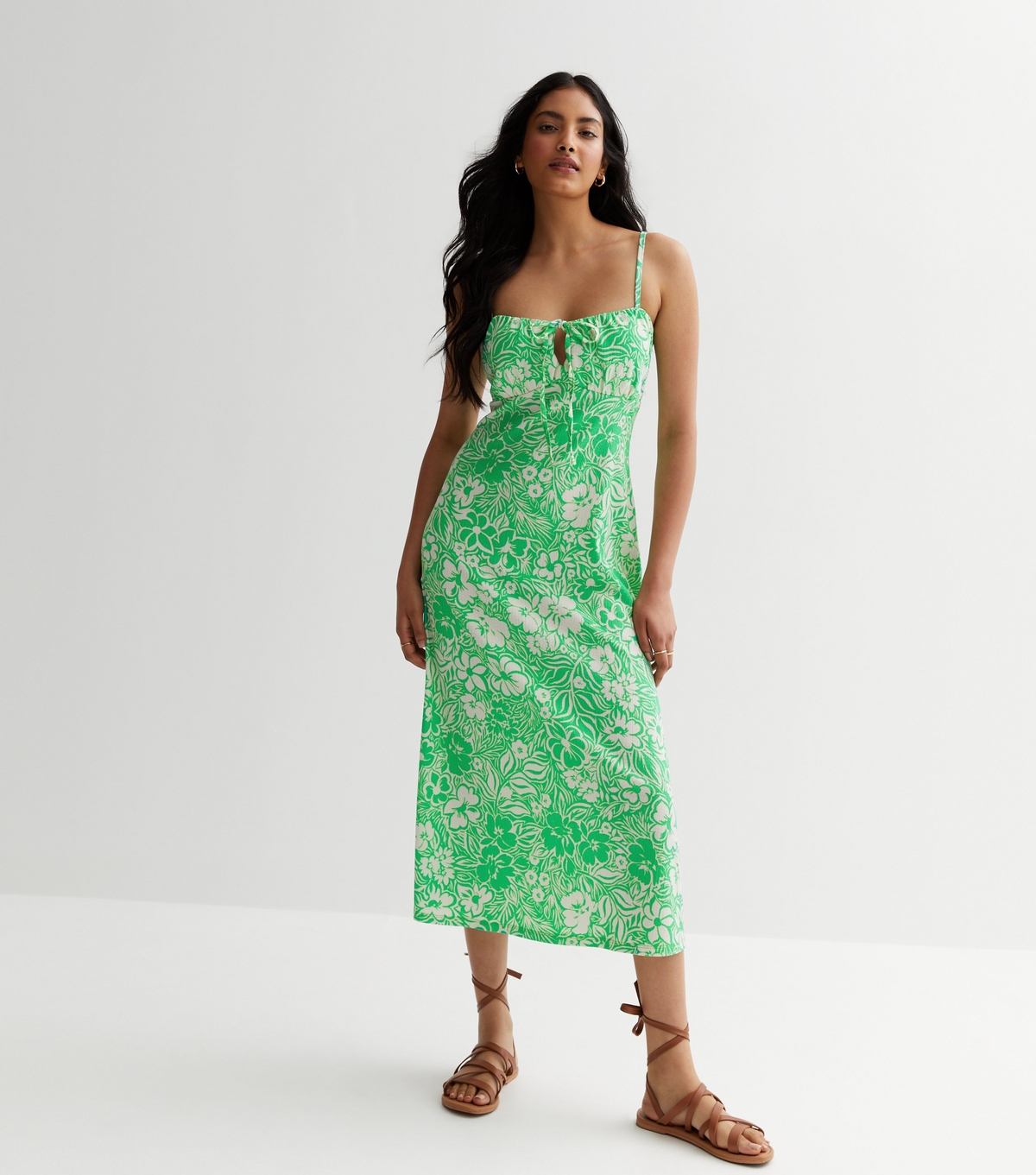 Women's Green Floral Strappy Midaxi Dress New Look