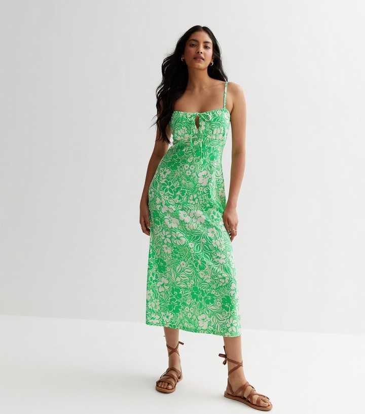 Green Floral Strappy Midaxi Dress