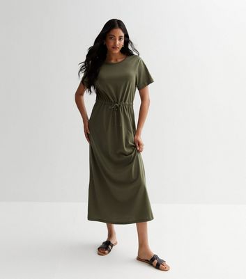 COCO☆Style Olive Cotton Drawstring Midaxi Dress | New Look