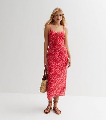 Red Floral Midaxi Slip Dress New Look