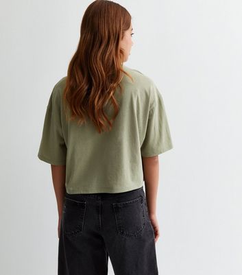 Girls Olive Cotton Boxy T-Shirt New Look