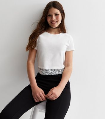 Girls White Lace Trim Top New Look
