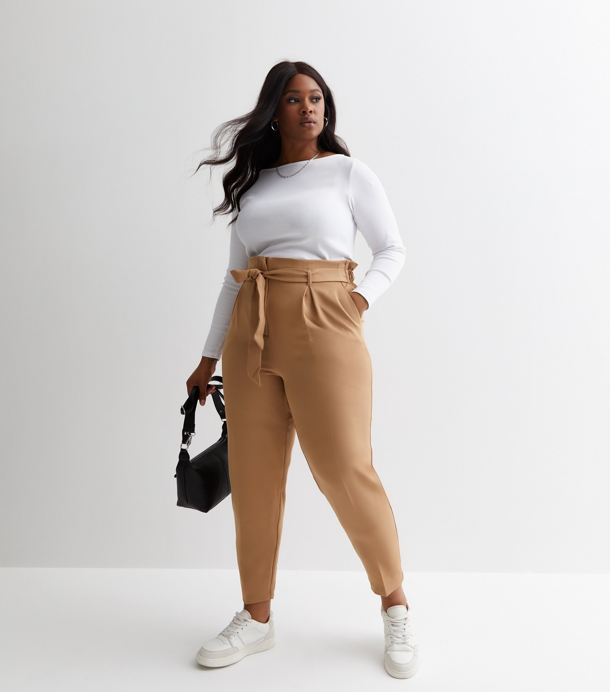 Women's Plus Size Camel Belted Trousers Curves New Look