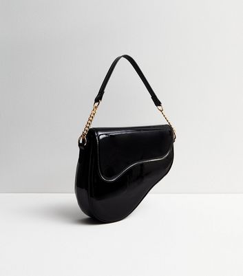 Public Desire Black Patent Saddle Bag New Look