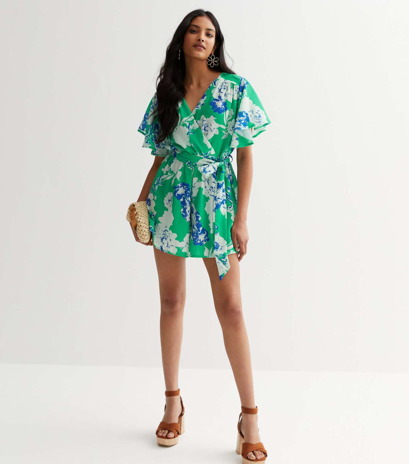 Cameo Rose Green Floral Belted Playsuit Image 3