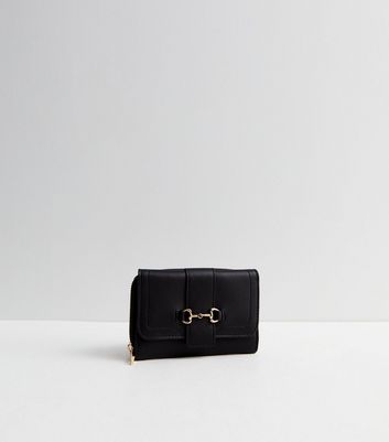 Black Leather-Look Snaffle Purse | New Look