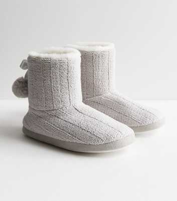 Grey Knit Slipper Boots