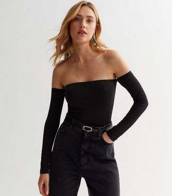 Black bardot best sale evening top