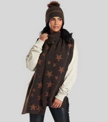 South Beach Brown Star Print Hat and Scarf Set