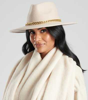 South Beach Cream Wool Chain Trim Fedora Hat