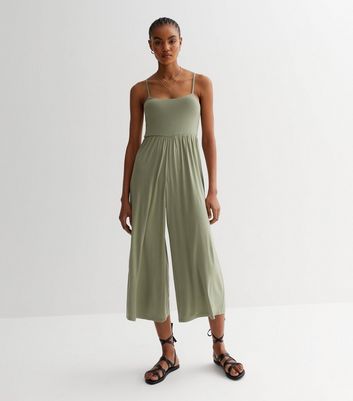 Khaki Jersey Strappy Jumpsuit New Look