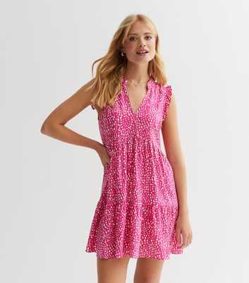 Pink Floral Sleeveless Tiered Mini Dress