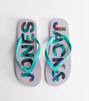 Jack Jones Grey Palm Logo Flip Flops New Look