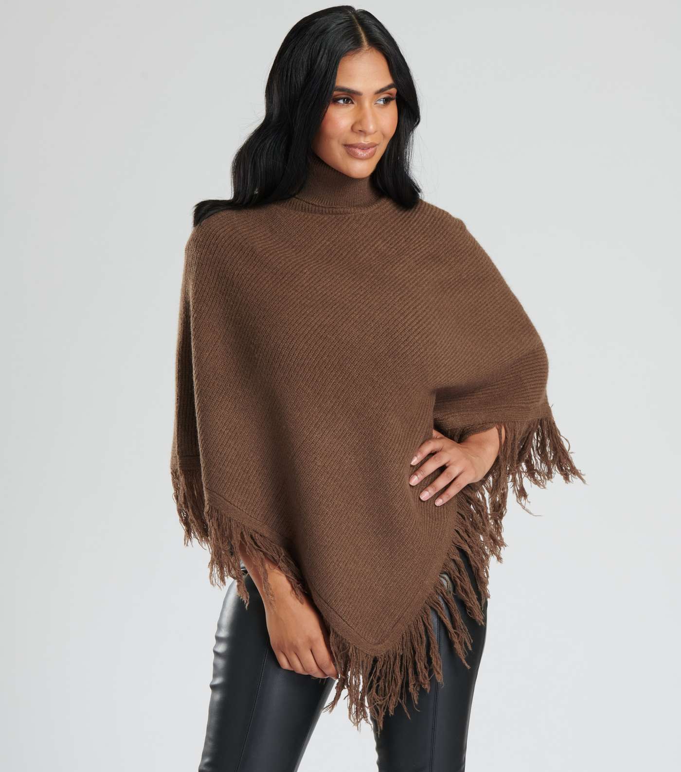 South Beach Tan Knitted Polar Neck Poncho Image 3