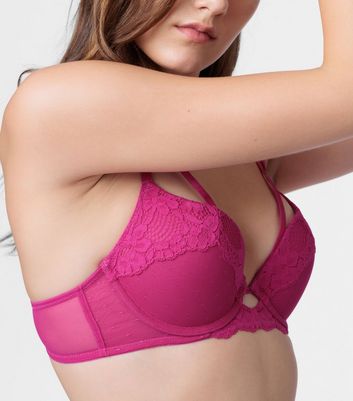 Dorina Bright Pink Floral Lace Cut Out Bra New Look