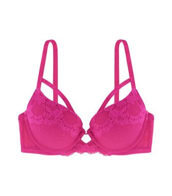 Dorina Bright Pink Floral Lace Cut Out Bra New Look