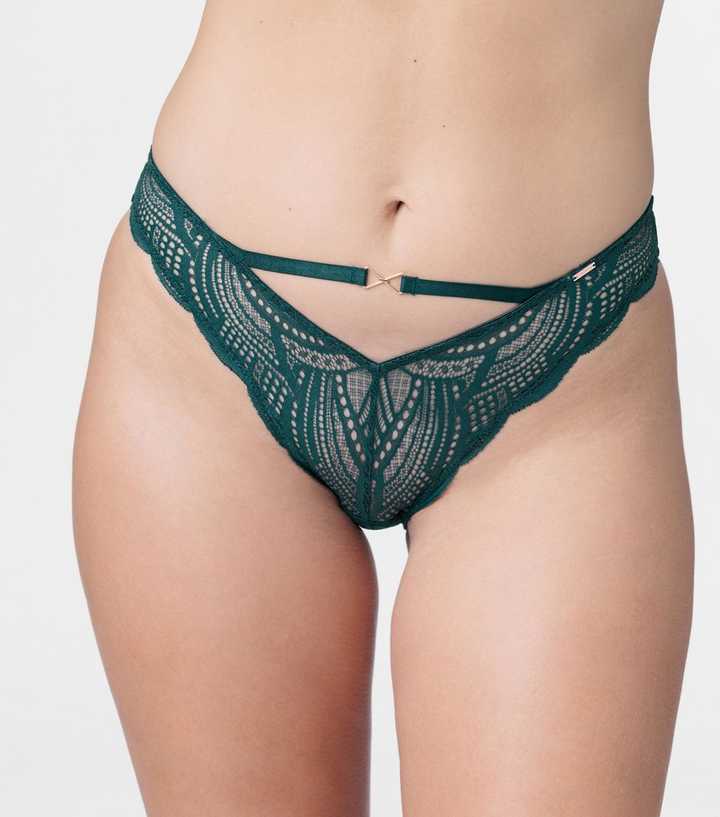 Dorina Dark Green Lace Strappy Brazilian Briefs