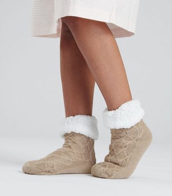 George Women's Ankle Cable Knit Slipper Socks 