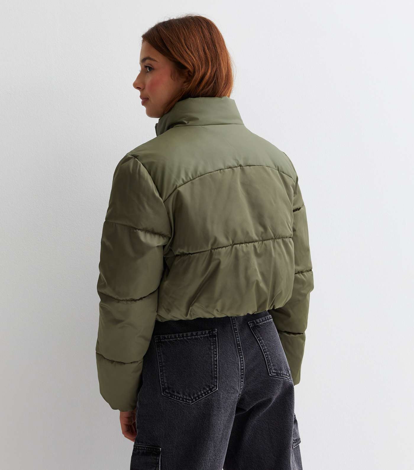 Girls Green Crop Puffer Jacket Image 4