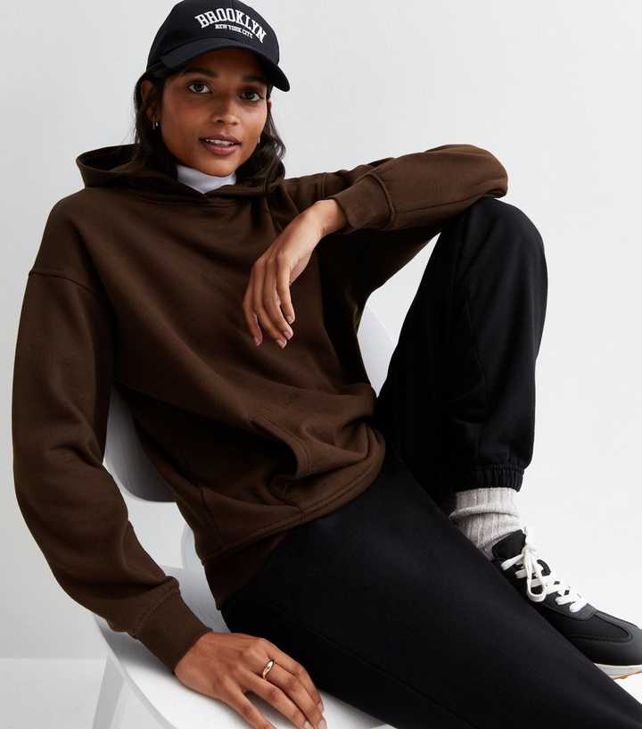 Dark Brown Pocket Front Hoodie | New Look