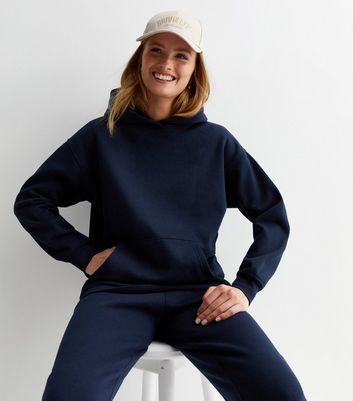 Navy Pocket Front Hoodie New Look