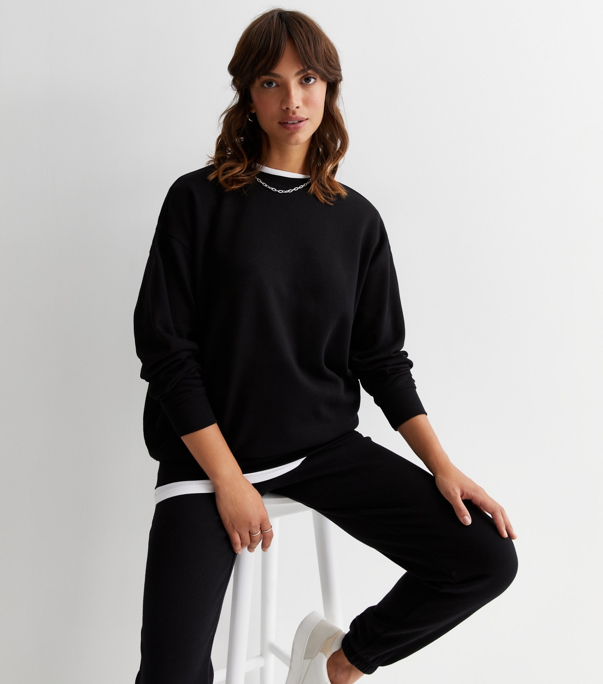 Women's Black Jersey Crew Neck Sweatshirt New Look