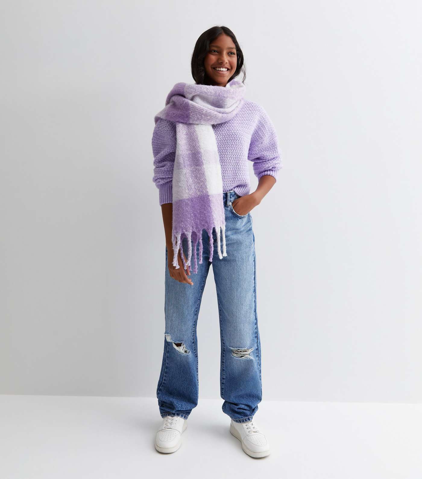Girls Light Purple Cross Stitch Knit Jumper Image 2