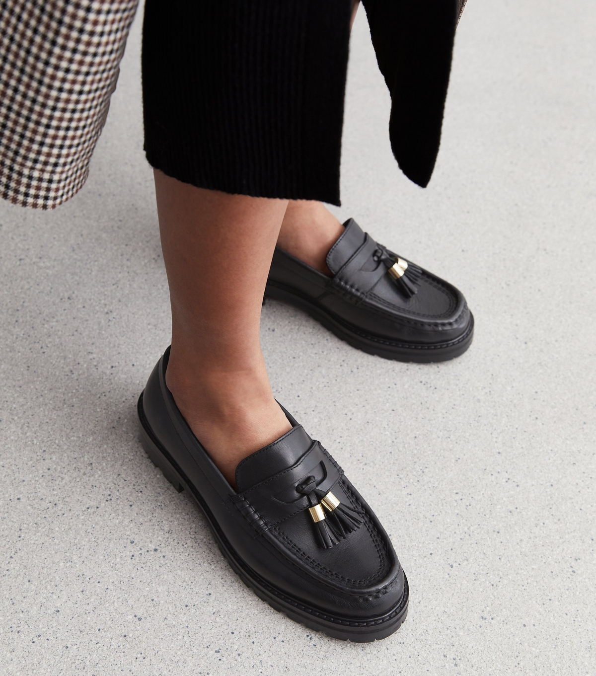 Women's Black Leather Chunky Loafers School New Look