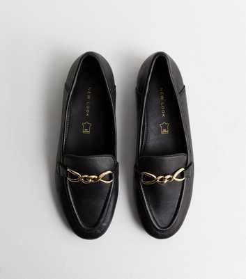 Black Leather Snaffle Trim Loafers