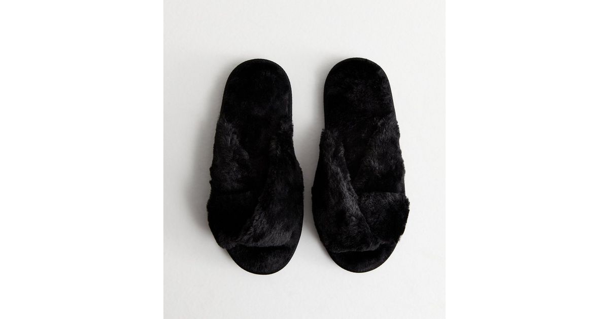 Black Bubble Faux Fur Slippers main image 1