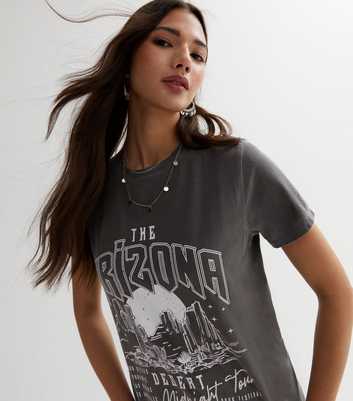 Dark Grey Acid Wash Cotton Arizona Logo T-Shirt