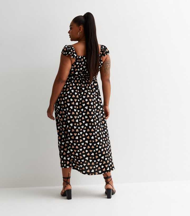 Curves Black Heart Print Split Hem Midaxi Dress | New Look Curves Black Heart Print Split Hem Midaxi Dress | New Look