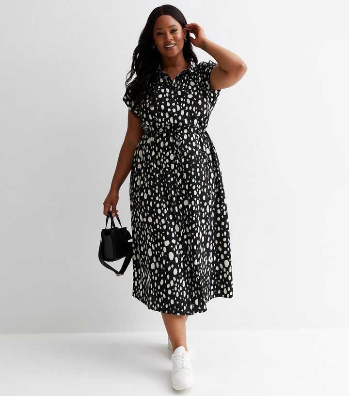 Curves Black Spot Midaxi Shirt Dress