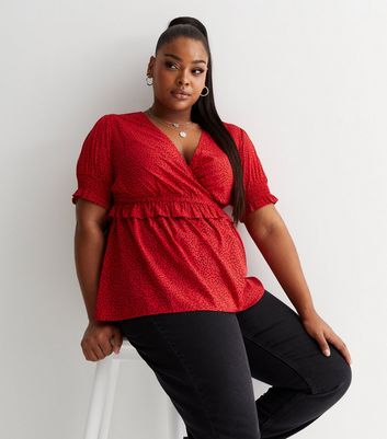 Plus size red shop leopard print top