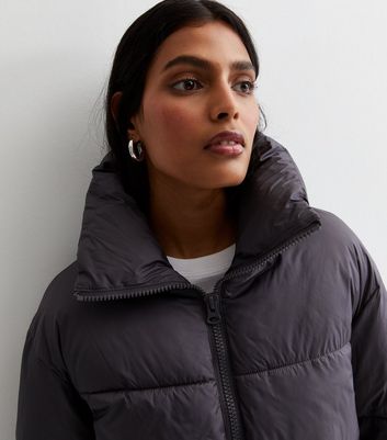 Grey Wide Collar Puffer Coat | New Look