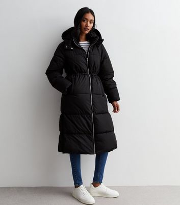 Black Drawcord Long Puffer Coat | New Look