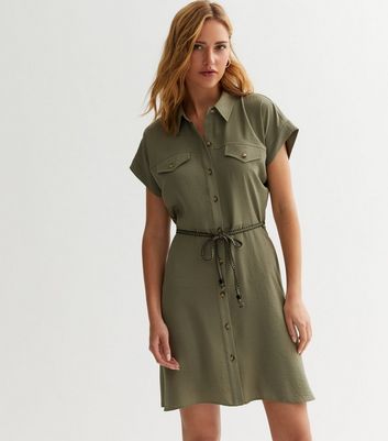 Khaki Belted Mini Utility Shirt Dress | New Look