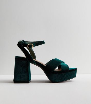 Velvet green heels sale