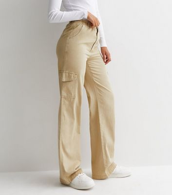 Tall Stone Cotton Wide Leg Cargo Trousers New Look