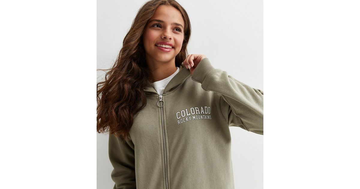 Girls Khaki Colorado Springs Longline Hoodie New Look