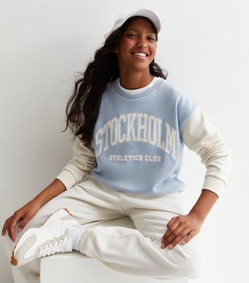 Girls Pale Blue Stockholm Logo Colourblock Sweatshirt New Look