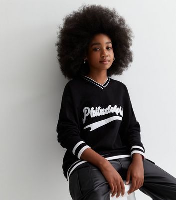 Girls Black Philadelphia Varsity Logo Sweatshirt New Look