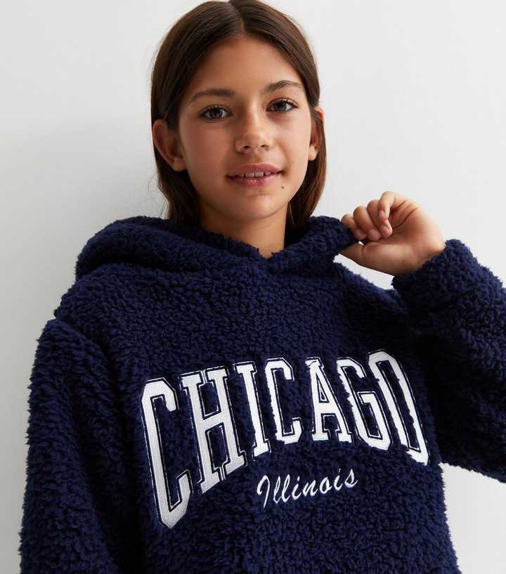 Girls Navy Chicago Logo Fleece Hoodie | New Look