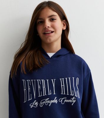 Girls Navy Beverly Hills Logo Hoodie New Look