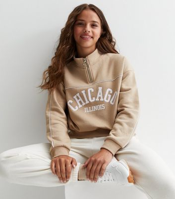 Girls Camel Chicago Zip Neck Logo Sweatshirt