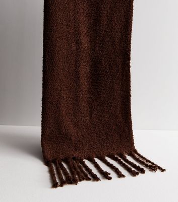 Dark Brown Soft Knit Tassel Scarf New Look