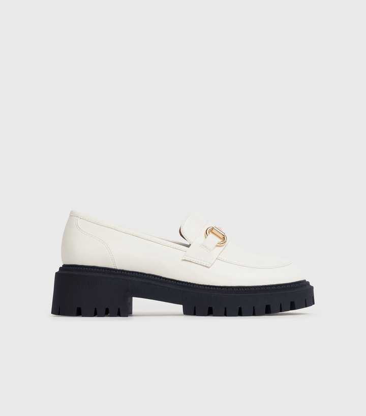 London Rebel White Buckle Front Chunky Loafers