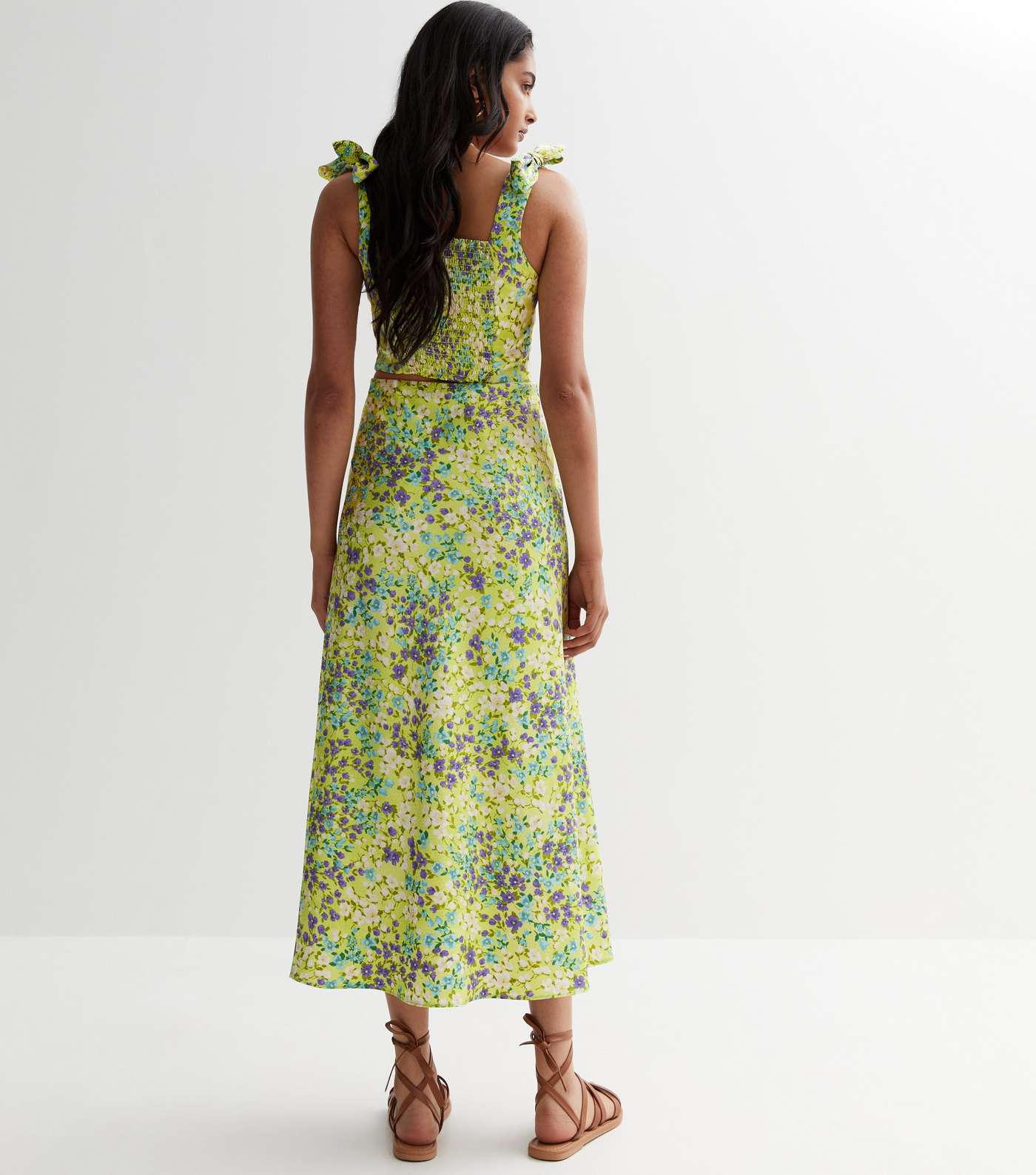Green Floral Satin Midaxi Skirt Image 4