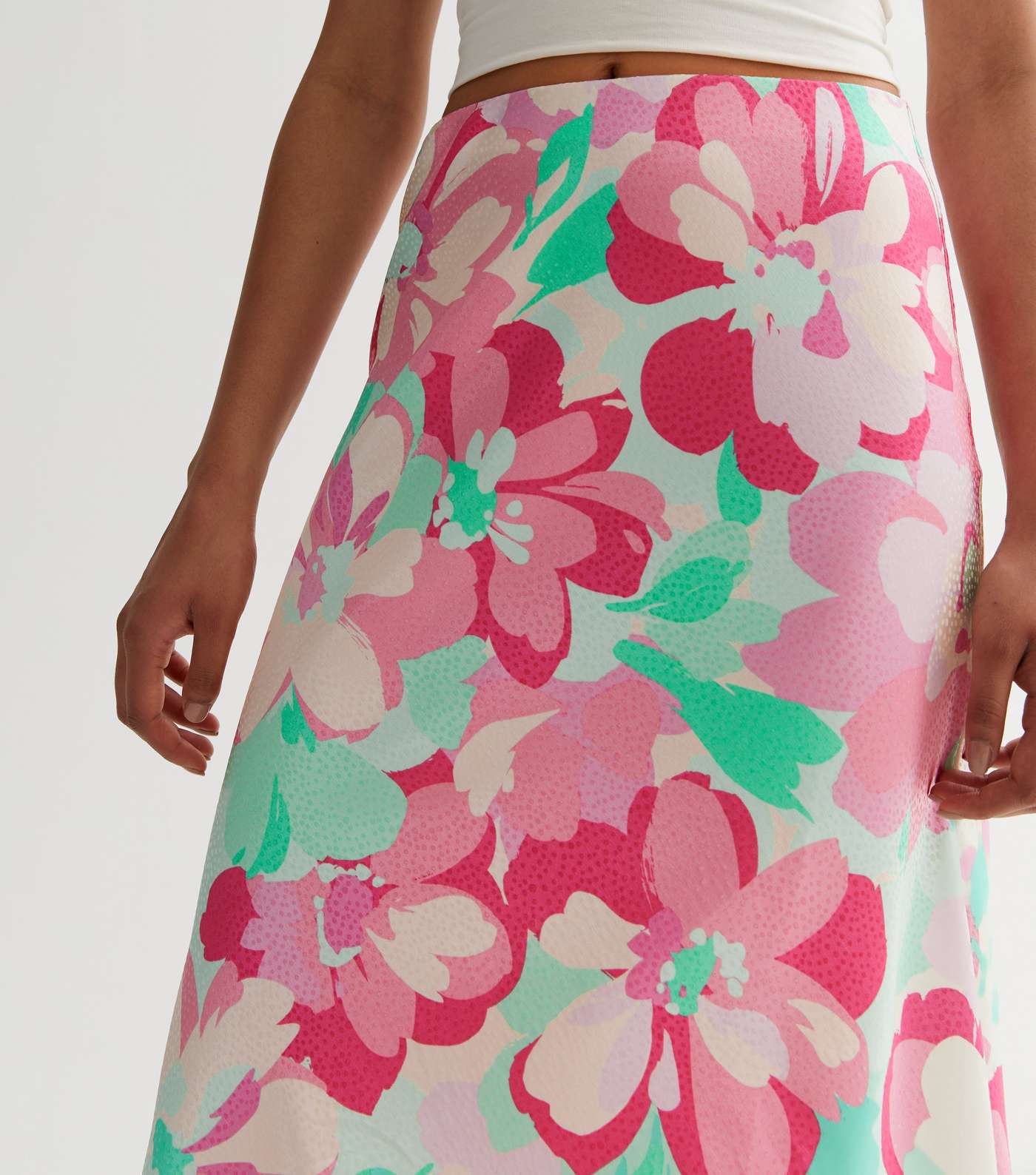 Pink Floral Satin Midaxi Skirt Image 3
